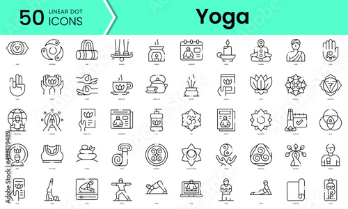 Set of international day of yoga icons. Line art style icons bundle. vector illustration
