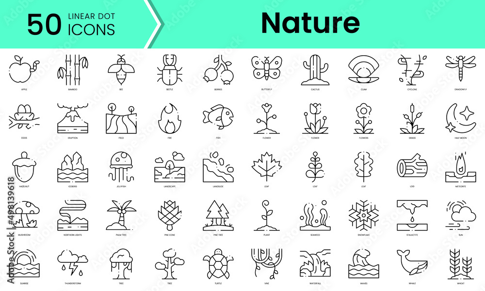 Set of nature icons. Line art style icons bundle. vector illustration