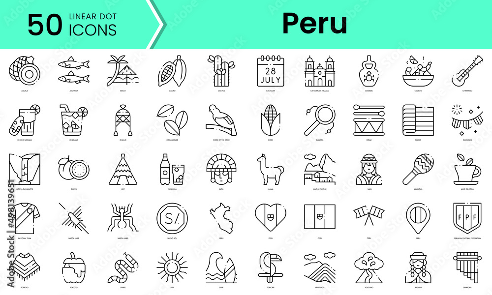 Set of peru icons. Line art style icons bundle. vector illustration - obrazy, fototapety, plakaty 