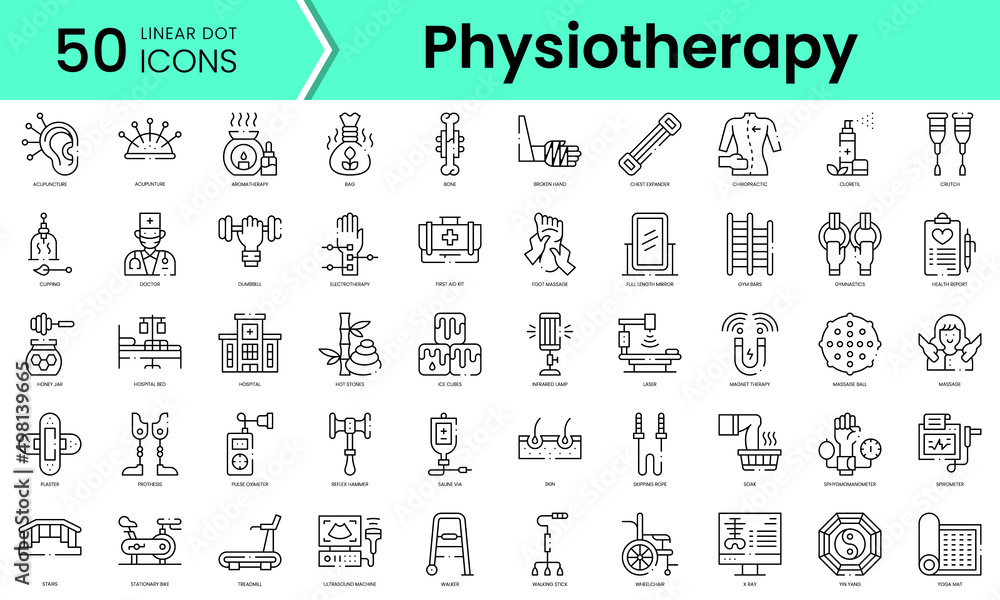 Set of physiotherapy icons. Line art style icons bundle. vector illustration