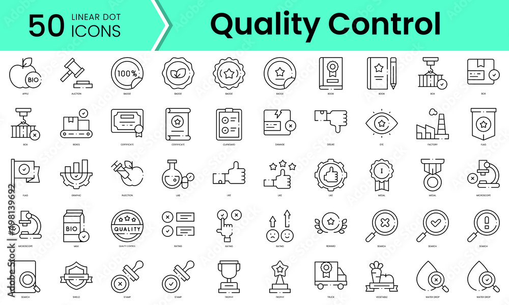 Set of quality control icons. Line art style icons bundle. vector illustration - obrazy, fototapety, plakaty 