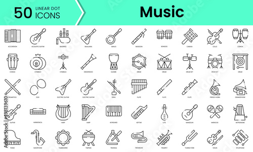 Set of music instruments icons. Line art style icons bundle. vector illustration