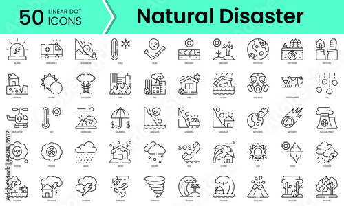 Set of natural disaster icons. Line art style icons bundle. vector illustration