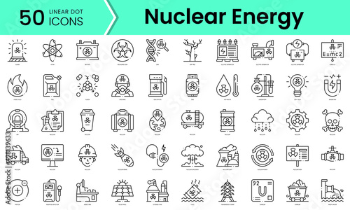 Set of nuclear energy icons. Line art style icons bundle. vector illustration