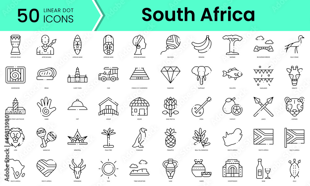 Fototapeta premium Set of south africa icons. Line art style icons bundle. vector illustration