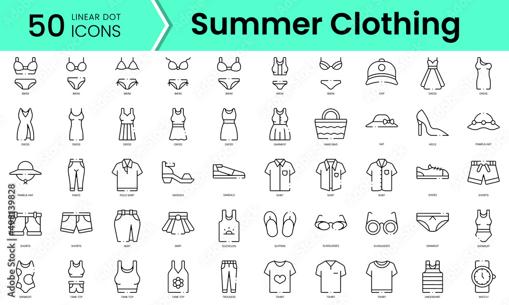 Set of summer clothing icons. Line art style icons bundle. vector illustration