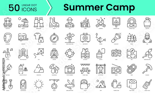 Set of summer camp icons. Line art style icons bundle. vector illustration