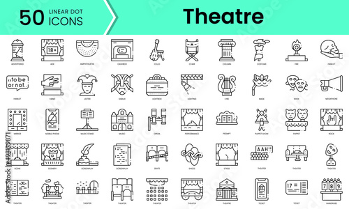 Set of theatre icons. Line art style icons bundle. vector illustration