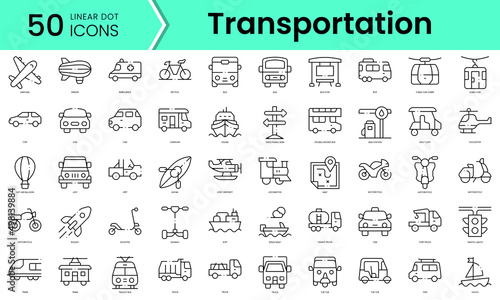 Set of transportation icons. Line art style icons bundle. vector illustration