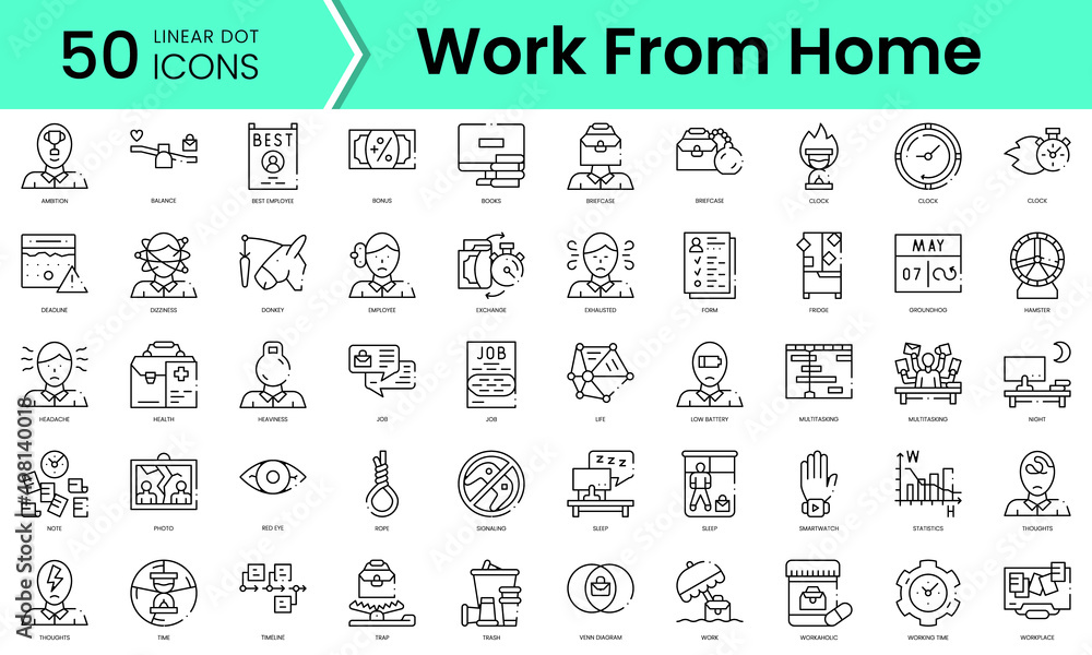 Set of workaholic icons. Line art style icons bundle. vector illustration
