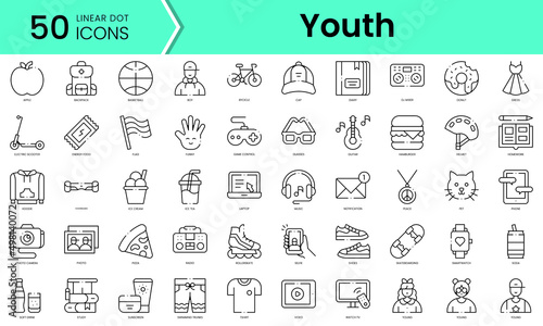 Set of youth icons. Line art style icons bundle. vector illustration