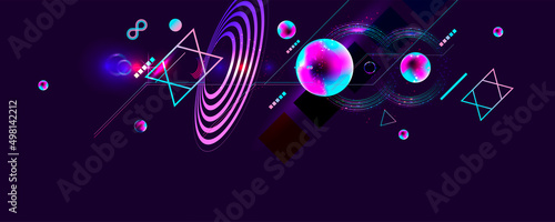 Unique treble bstract modern Very Peri background futuristic art neon abstraction background cosmos new art 3d starry sky glowing galaxy and planets blue circles