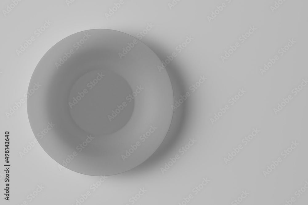 White plate on a white background. View from above. Place for text. Illustration. White plate on a white background. View from above. Place for text. Illustration.