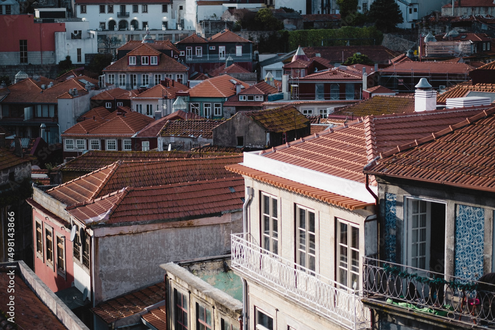 View of the building roofs in the historical center of Porto, Portugal.