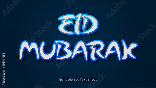 Eid Mubarak greeting. Stylish eid Mubarak 3d text effect vector design in blue-purple colors. This Eid Ul Fitr wish can be used for an invitation card social media post banner poster.