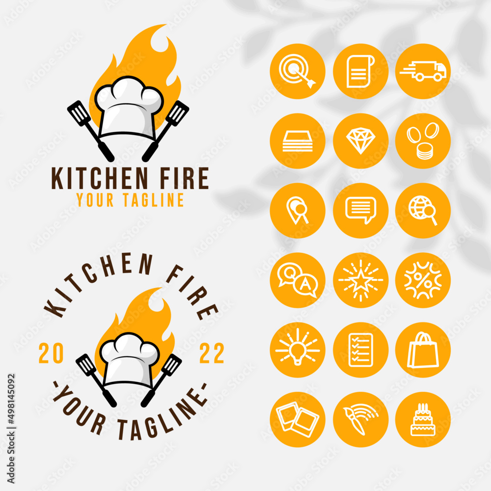chef kitchen logo for food restaurant and cafe template with icon