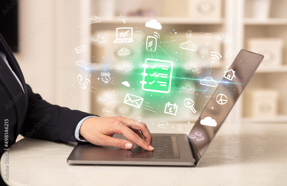 Businessman working on laptop with new business concept Businessman working on laptop with new business concept