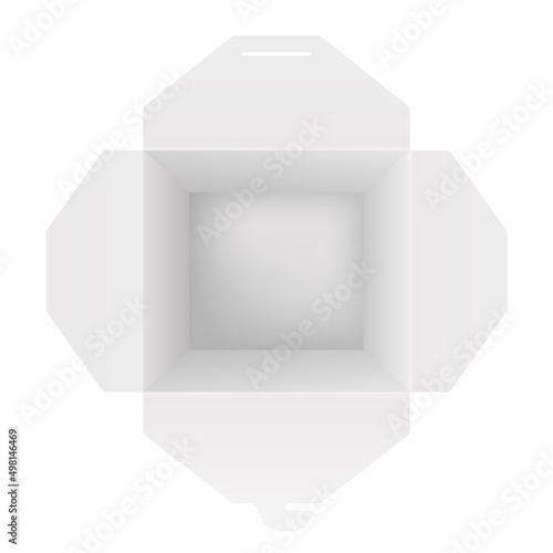 Wok box mockup, blank take away food container open, top view. Empty bag for chinese meal