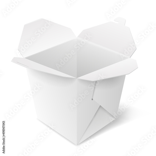 Empty white wok box, paper packaging for chinese takeaway food, noodle or rice with chicken