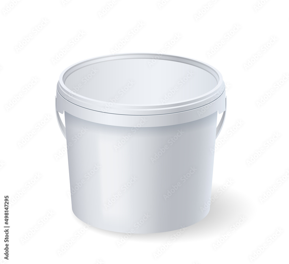 Empty white bucket with cap side view mockup for ice cream, yoghurt, mayo, paint or putty Empty white bucket with cap side view mockup for ice cream, yoghurt, mayo, paint or putty