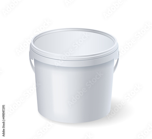 Empty white bucket with cap side view mockup for ice cream, yoghurt, mayo, paint or putty