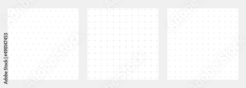 Grid background set. Dots notebook pattern. Square graph paper. Architect project texture. School math sheet. Checkered backdrop of map. Geometric banner. Technical blank. Vector illustration