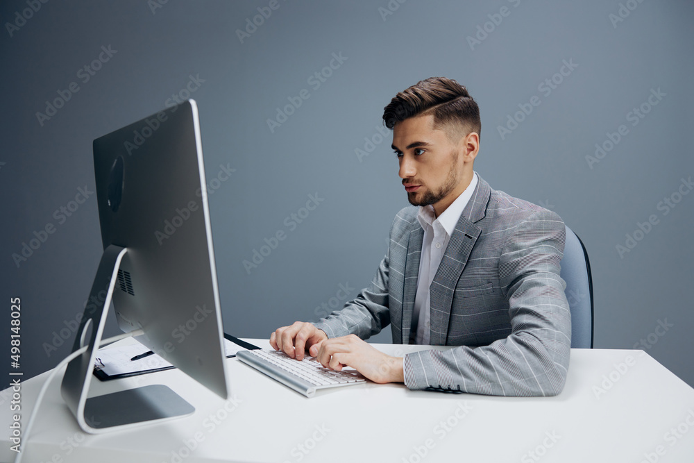 businessmen working at the computer in the office isolated background businessmen working at the computer in the office isolated background