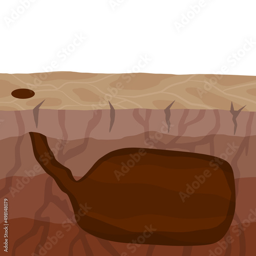 Animal hole and burrow. Scheme of hiding insects and rodents, mice in ground. Tunnels in ground. Underground background. Flat design