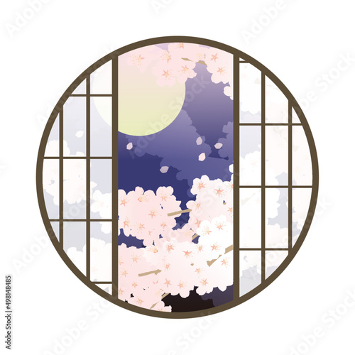丸窓から覗く夜桜
