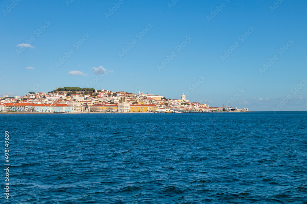 Panoramic view of Lisbon Skyline as seen from Almada with waterfront of Tagus river, Portugal Panoramic view of Lisbon Skyline as seen from Almada with waterfront of Tagus river, Portugal