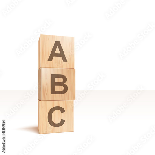 3d Wooden Blocks Tower. ABC Learnig. Photo Realistic Vector Illustration Isolated On White