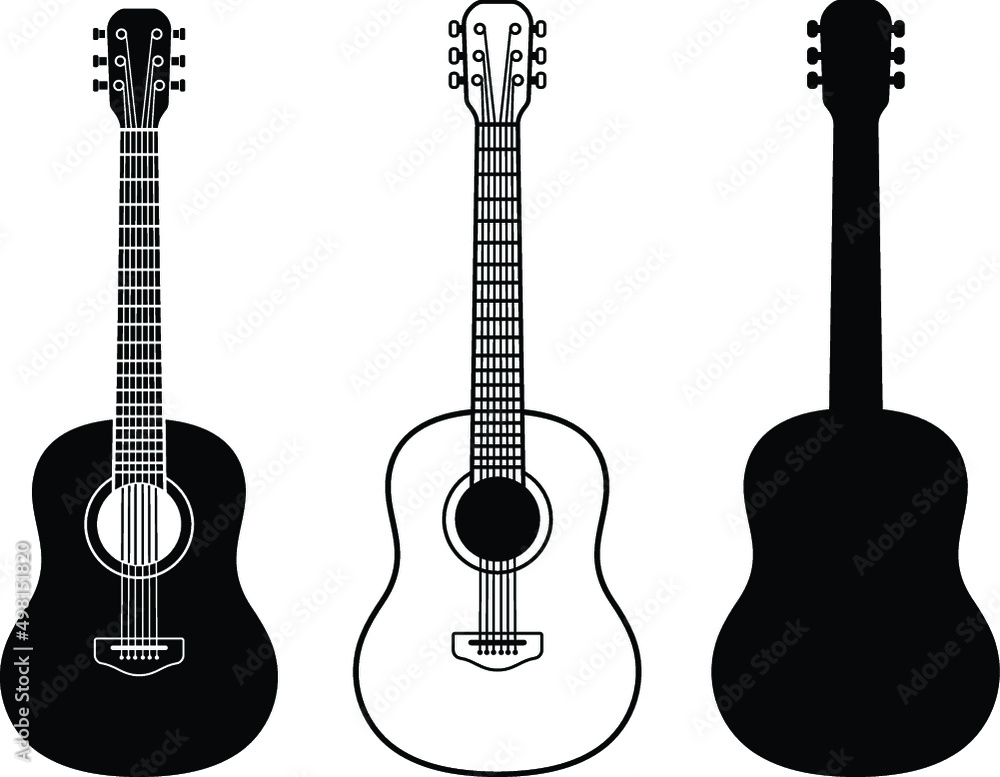 Obraz premium Acoustic Guitar Clipart Set - Outline, Stamp and Silhouette
