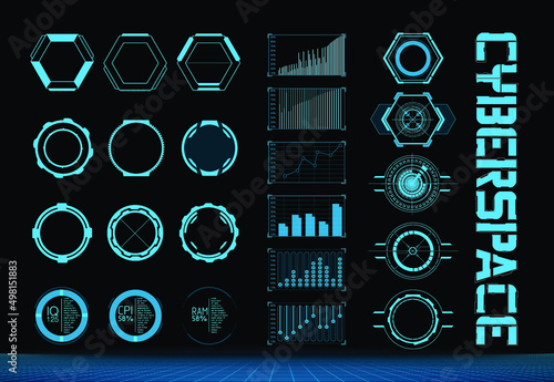 Futuristic Vector HUD Interface Screen Design. Digital callouts titles. HUD UI GUI futuristic user interface screen elements set. High tech screen for video game. Sci-fi concept design.