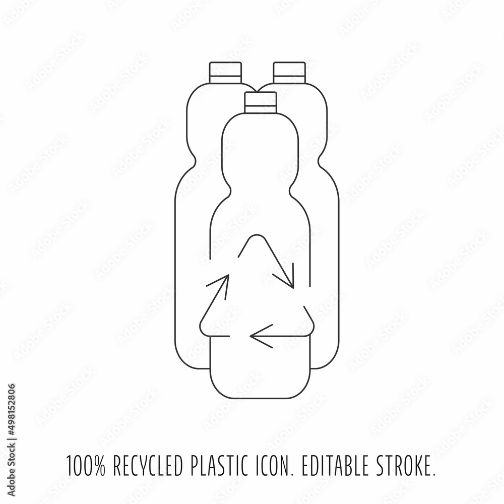 Recycle plastic bottle and garbage recycling icon concept of waste sorting. Editable stroke. Vector stock illustration isolated on white background for packaging logo print. Recycle plastic bottle and garbage recycling icon concept of waste sorting. Editable stroke. Vector stock illustration isolated on white background for packaging logo print.