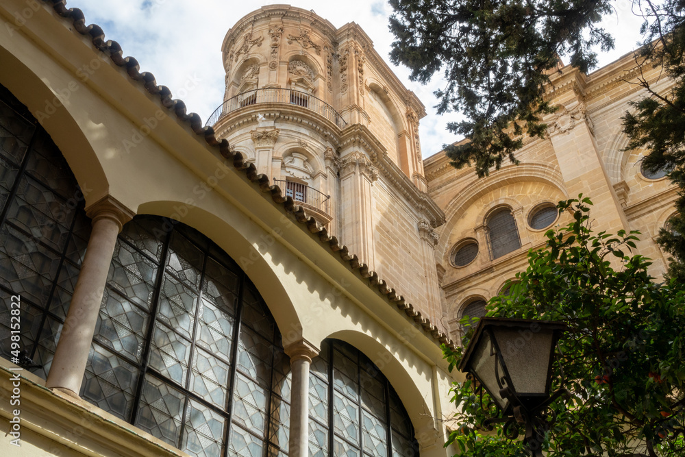 View of the cathedral of Malaga (Spain) from a low angle