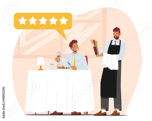 Food Critic Ordering Wine in Restaurant, Expert Foodie or Blogger Trying Food and Makes Review. Foodie Enjoying Meals