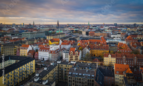 Beautiful aerial view of Copenhagen from above  Denmark. Aerial drone shot  november 2021
