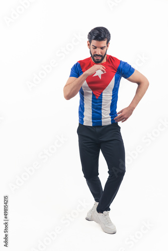 passionate attractive Latino American man dancing enthusiastically full shot studio shot isolated dance concept . High quality photo