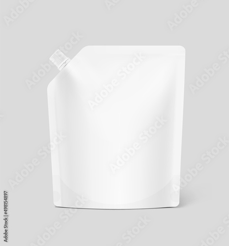 Pouch bag with spout cap mockup. Vector illustration. Front view. Perfect to make final pack shot your product. EPS10.	