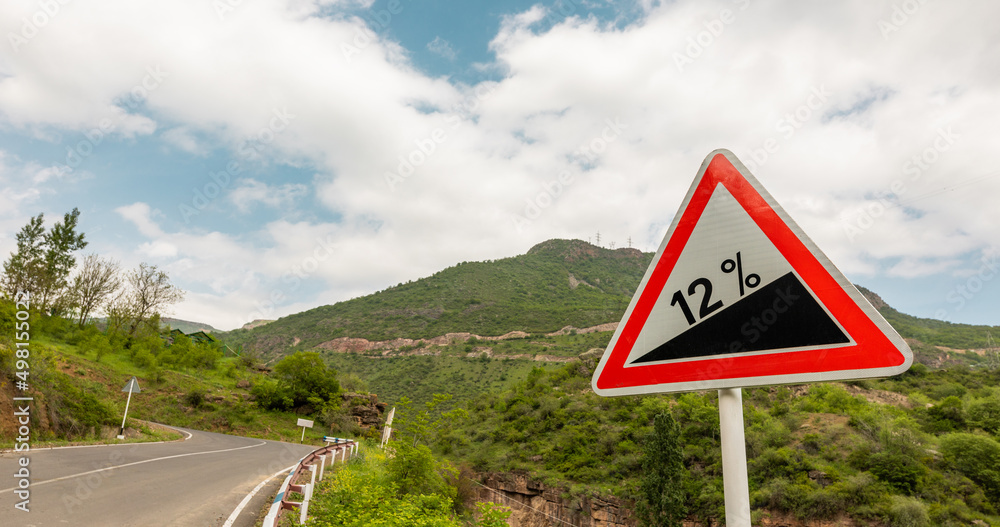 warning sign for a steep slope