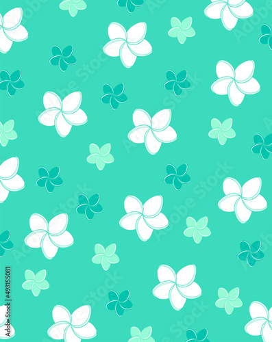 夏らしいプルメリアの花モチーフとマリンブルーの背景イラスト