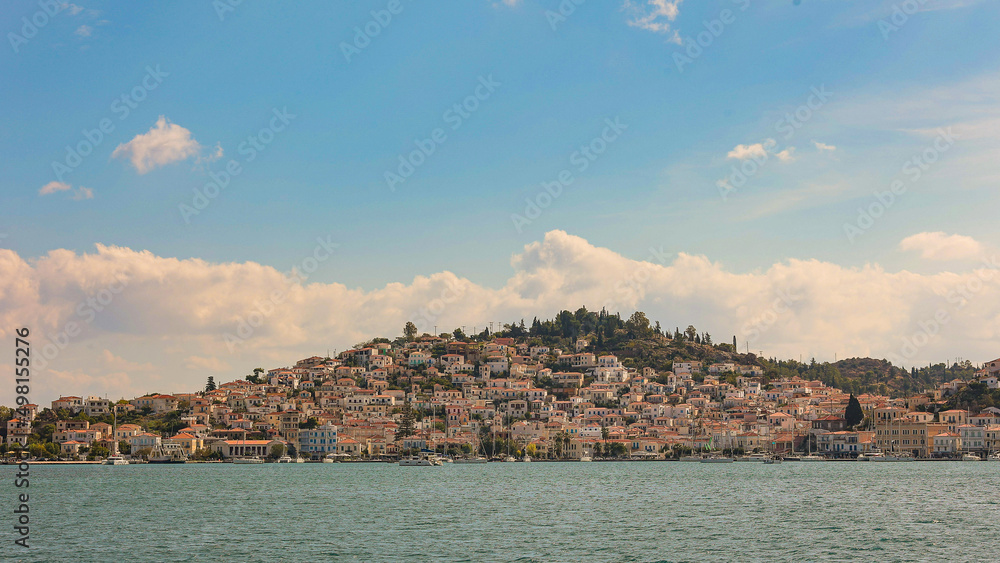 Panoramic view of greek island and small city