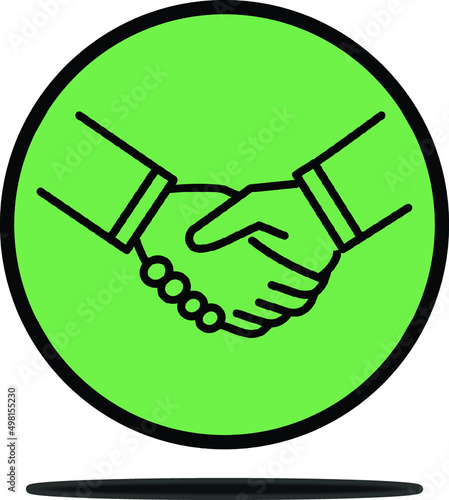 Handshake icon, flat handshake, business icon on green. Handshake agreement. Holding the hand button. Cooperation concept.