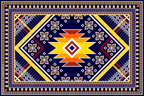 Abstract rug geometric ethnic pattern design. Tribal boho native ethnic traditional embroidery vector background. Aztec fabric carpet mandala ornament ethnic chevron textile decoration wallpaper.