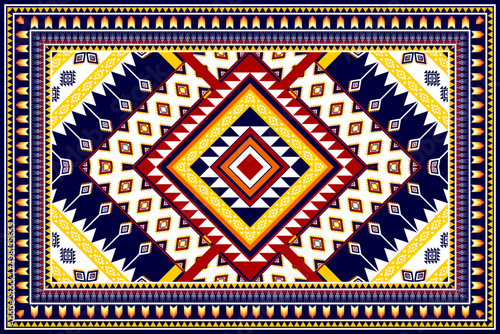 Abstract rug geometric ethnic pattern design. Tribal boho native ethnic traditional embroidery vector background. Aztec fabric carpet mandala ornament ethnic chevron textile decoration wallpaper.