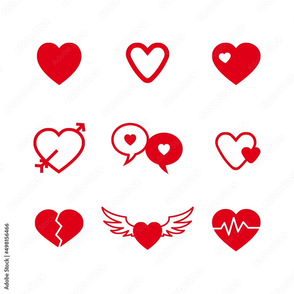 Pack of heart and love sign design vector Pack of heart and love sign design vector