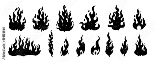 Tablou canvas Set of hand drawn fire flames, isolated on white background