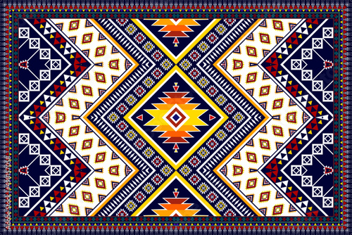 Abstract rug geometric ethnic pattern design. Tribal boho native ethnic traditional embroidery vector background. Aztec fabric carpet mandala ornament ethnic chevron textile decoration wallpaper.
