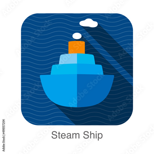 simple steam ship flat icon, vector illustration