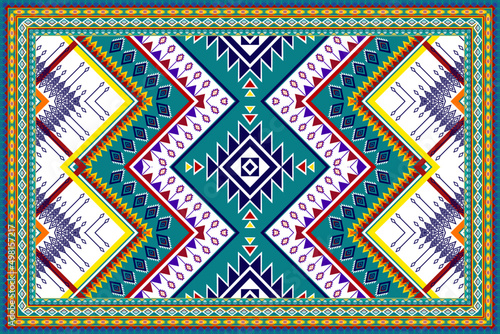 Abstract rug geometric ethnic pattern design. Tribal boho native ethnic traditional embroidery vector background. Aztec fabric carpet mandala ornament ethnic chevron textile decoration wallpaper.